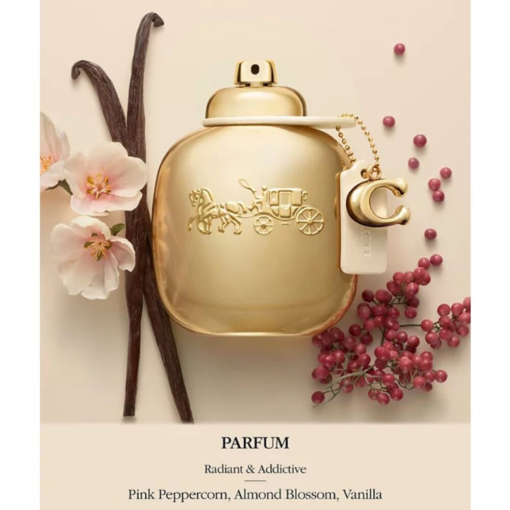 COACH Gold Parfum Spray, 1 oz. 30 ml - Pink peppercorn, almond blossom, vanilla - Picture 2 of 6